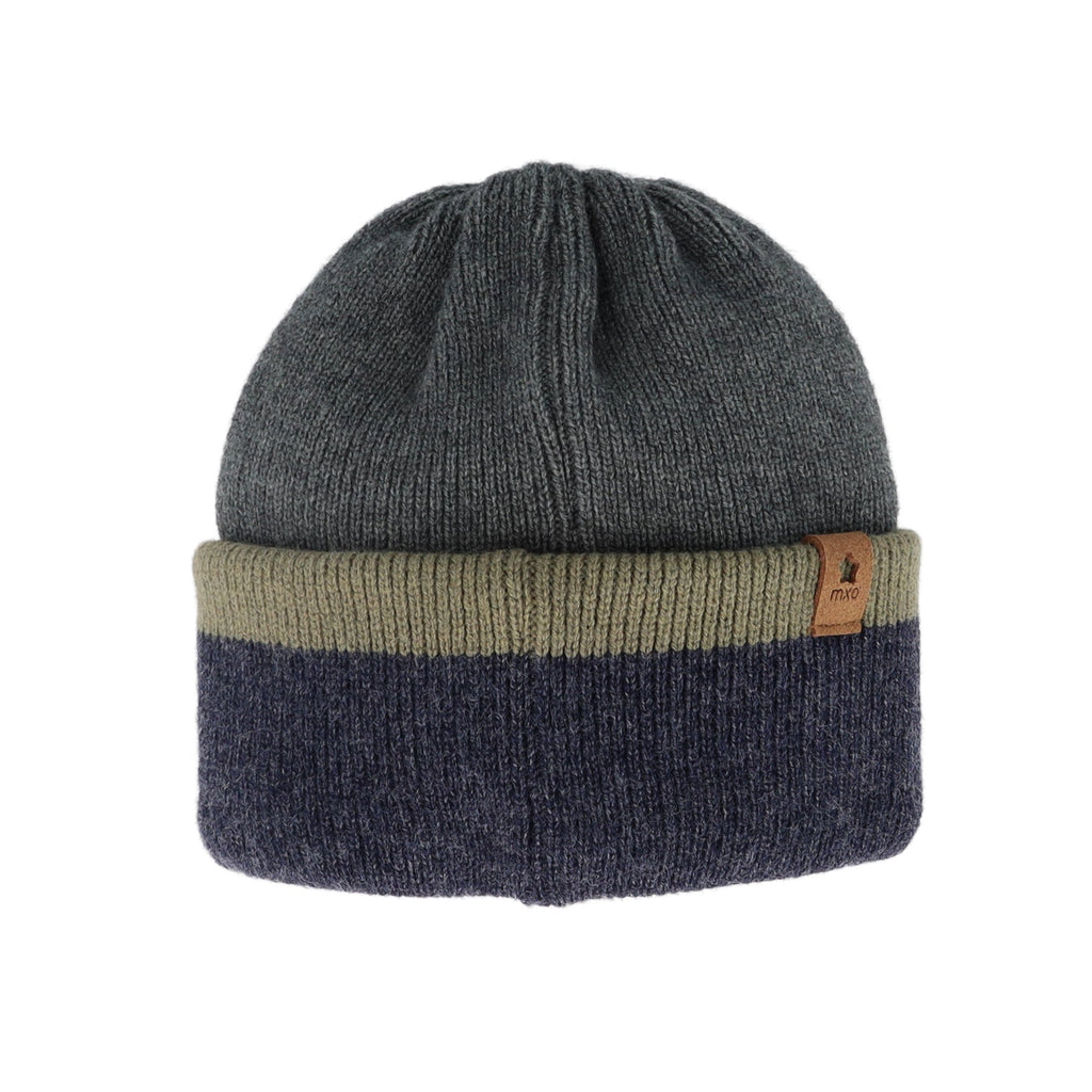 maximo | Baby-Strickmütze / Beanie mit Umschlag – dreifarbig