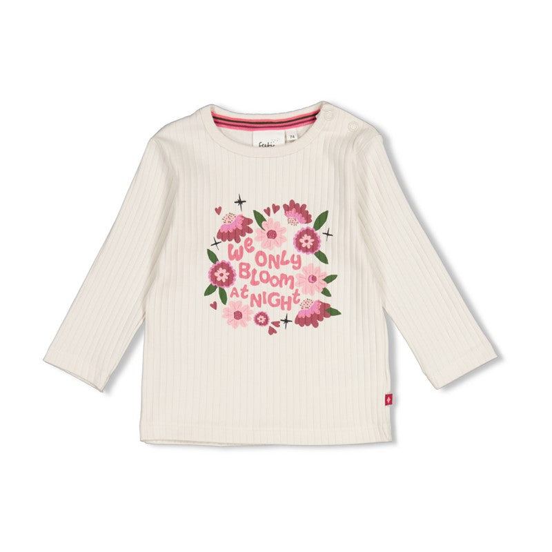 Feetje | Geripptes Longsleeve – Moon Flower